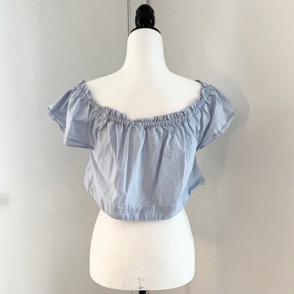 Aritzia Wilfred | Cropped Off Shoulder Cotton Blouse | Small | Blue - Picture 5 of 9